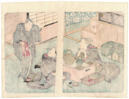 PONTE FLUTTUANTE DEL CIELO: GIOVANE CLIENTE CHE VISITA UN POSTRIBOLO (Yanagawa Shigenobu)