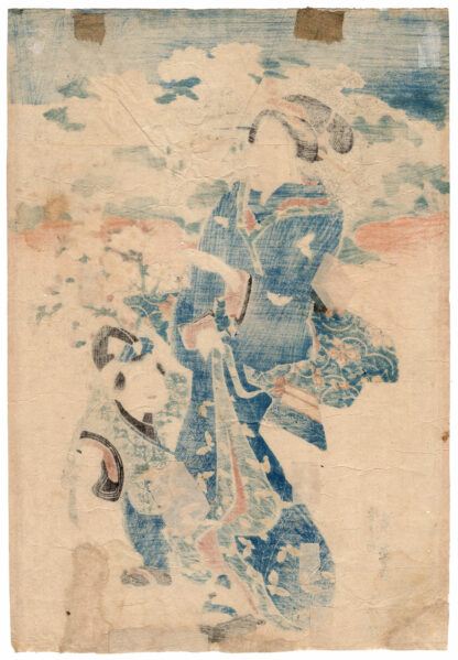 MADRE E BAMBINO CON FIORI DI CILIEGIO (Keisai Eisen)