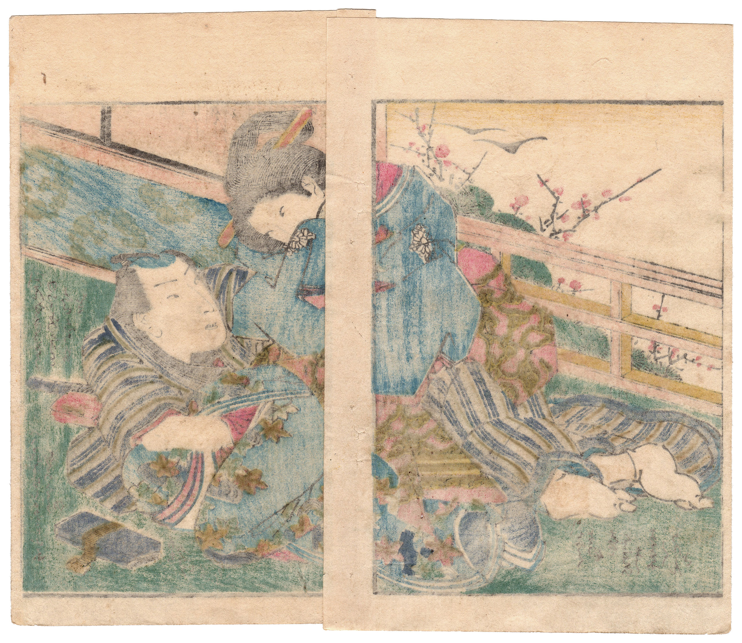 FIORI DI CILIEGIO DOPPI: AMANTI E PRUNI FIORITI (Utagawa Kunimaro)